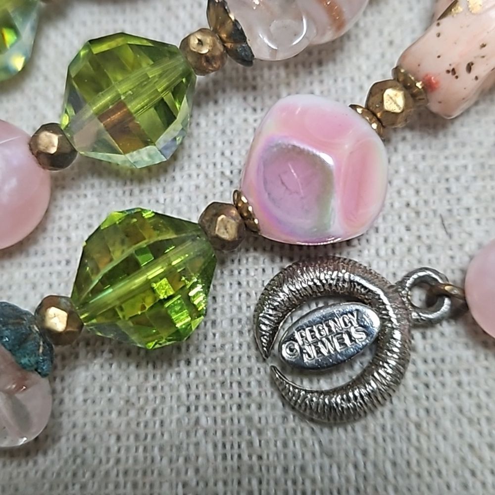 Vintage 60s Regency Signed Rare Gilt Pink Art Glass Rhinestone Crystal Necklace - Picture 8 of 8